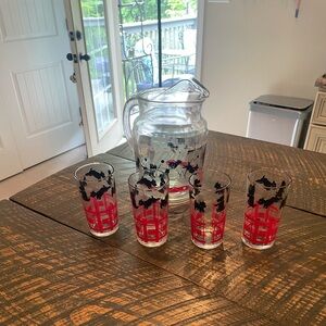 Vintage Scottish Terrier glasses with pitcher